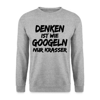 Denken ist wie Googeln ! Lustige Sprüche - Unisex Pullover - Weißgrau meliert - Vorne - Alina (178cm) & Michal (187cm)