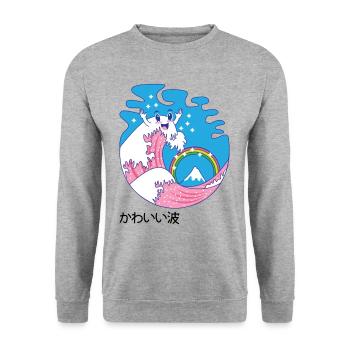 Welle Kanagawa Kawaii japanisch süß Geschenk - Unisex Pullover - Weißgrau meliert - Vorne - Alina (178cm) & Michal (187cm)