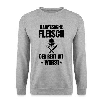 Lustiger Grillspruch Geschenkidee - Unisex Pullover - Weißgrau meliert - Vorne - Alina (178cm) & Michal (187cm)