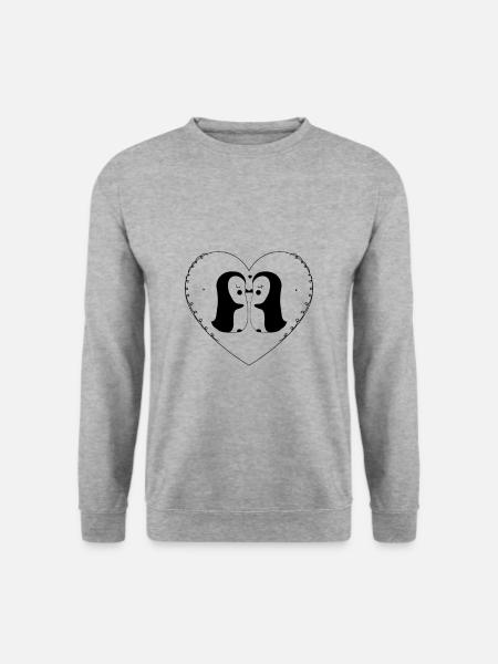 Pinguin - penguin / Herz / heart/ Love - Unisex Pullover - Weißgrau meliert