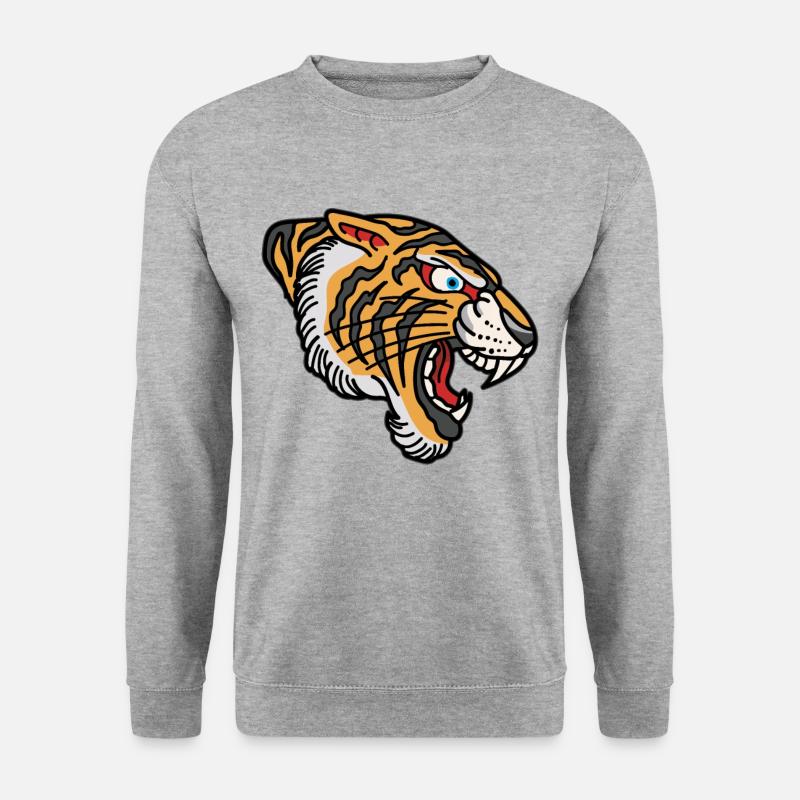 TIGER Kopf - Unisex Pullover - Weißgrau meliert