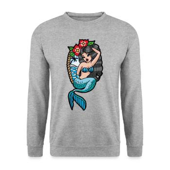 Sirène Tattoo - Sweat-shirt Unisexe - gris chiné - Devant - Alina (178cm) & Michal (187cm)