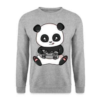 Panda Gamer Video Player Play Game Panda Bear - Unisex Sweatshirt - salt & pepper - Front - Alina (178cm) & Michal (187cm)