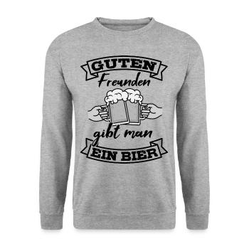 Guten Freunden gibt man ein Bier Bierspruch - Unisex Pullover - Weißgrau meliert - Vorne - Alina (178cm) & Michal (187cm)