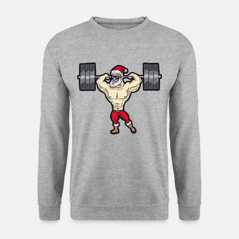 Weihnachtsmann BODY BUILDER Gewichtheber - Unisex Pullover - Weißgrau meliert