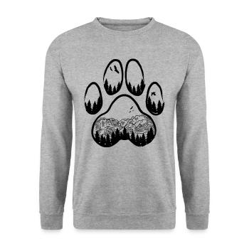 Berge Wandern Camping Hund Hundepfote - Unisex Pullover - Weißgrau meliert - Vorne - Alina (178cm) & Michal (187cm)