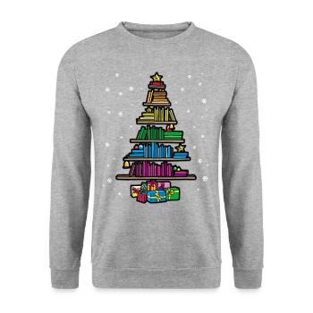 Christbaum Bücherregal Bücher Regal Lesen - Unisex Pullover - Weißgrau meliert - Vorne - Alina (178cm) & Michal (187cm)