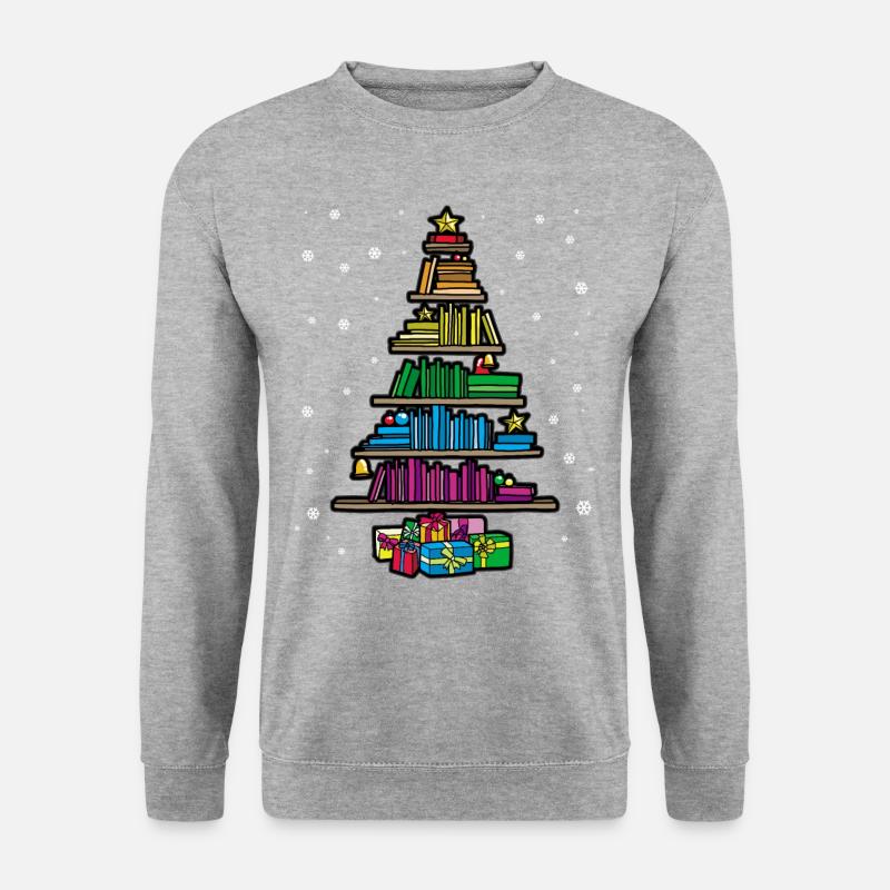 Christbaum Bücherregal Bücher Regal Lesen - Unisex Pullover - Weißgrau meliert