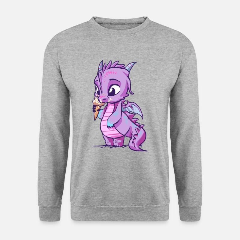 Kleiner süßer Drache mit Eiscreme - Unisex Pullover - Weißgrau meliert