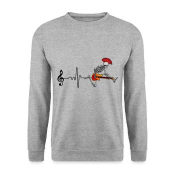 Rock and Roll mit Skelett Punker und Gitarre - Unisex Pullover - Weißgrau meliert - Vorne - Alina (178cm) & Michal (187cm)