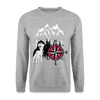 Nature Wilderness Chiens Husky Compass Windrose - Sweat-shirt Unisexe - gris chiné - Devant - Alina (178cm) & Michal (187cm)