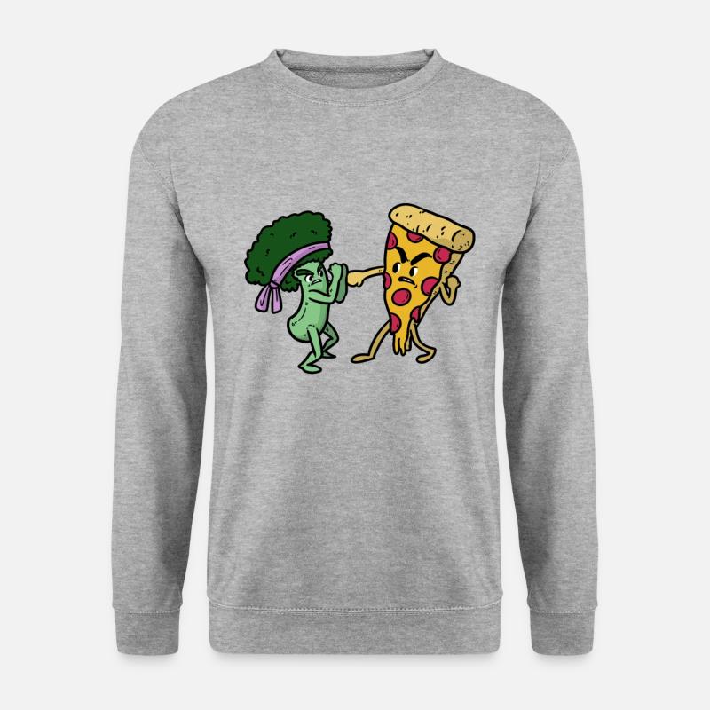 Brokkoli gegen Pizza - Unisex Pullover - Weißgrau meliert