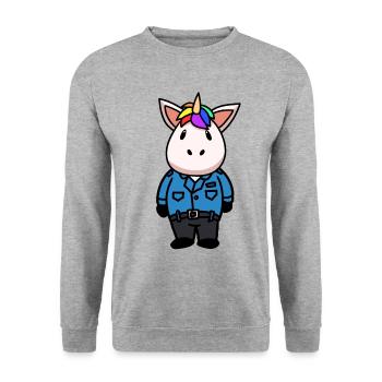 Polizei Einhorn Polizist Blaulicht Einsatz Kinder - Unisex Pullover - Weißgrau meliert - Vorne - Alina (178cm) & Michal (187cm)