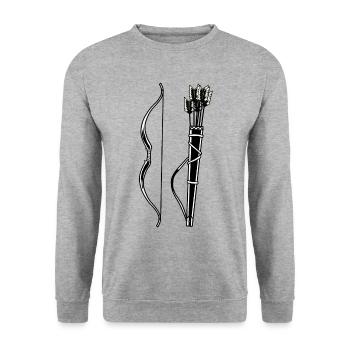 Bogen Bogenschießen Pfeil und Bogen Sport - Unisex Pullover - Weißgrau meliert - Vorne - Alina (178cm) & Michal (187cm)