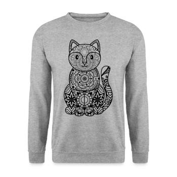 Mandala Katze Geschenkidee für Frauen und Männer - Unisex Pullover - Weißgrau meliert - Vorne - Alina (178cm) & Michal (187cm)