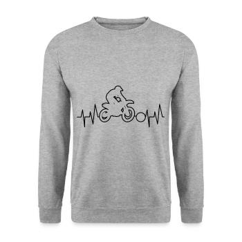 MOTOBALL HERZSCHLAG Motocross Geschenk Dirt Bike - Unisex Pullover - Weißgrau meliert - Vorne - Alina (178cm) & Michal (187cm)