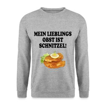 mein lieblinsobst ist schnitzel schwarz - Unisex Pullover - Weißgrau meliert - Vorne - Alina (178cm) & Michal (187cm)