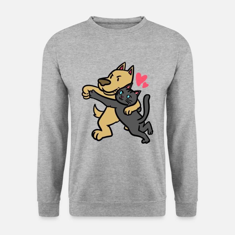 Liebende Katze & Hund - Unisex Pullover - Weißgrau meliert