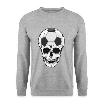 Fußball Fußballspieler Fußballspiel Tor Totenkopf - Unisex Pullover - Weißgrau meliert - Vorne - Alina (178cm) & Michal (187cm)