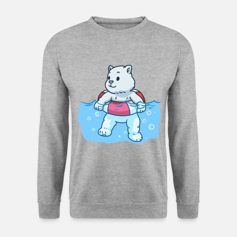 Baby Eisbär Schwimmring Kinder Kind schwimmen - Unisex Pullover - Weißgrau meliert