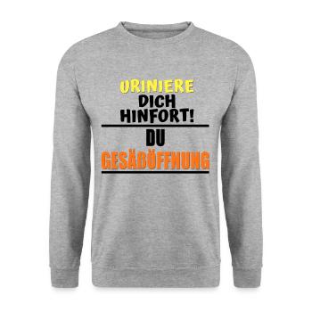 Uriniere dich hinfort du Gesäßöffnung - Unisex Pullover - Weißgrau meliert - Vorne - Alina (178cm) & Michal (187cm)