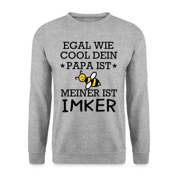 Egal wie cool dein Papa ist Imker Spruch Shirt - Unisex Pullover - Weißgrau meliert - Vorne - Alina (178cm) & Michal (187cm)