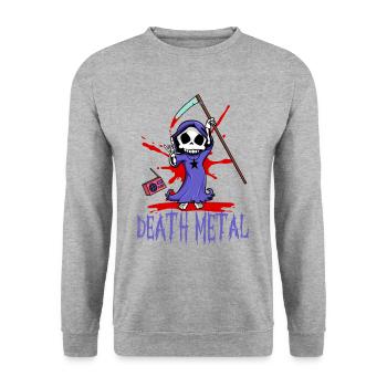 Death Metal Sensenmann Humor Cartoon Fan - Unisex Pullover - Weißgrau meliert - Vorne - Alina (178cm) & Michal (187cm)