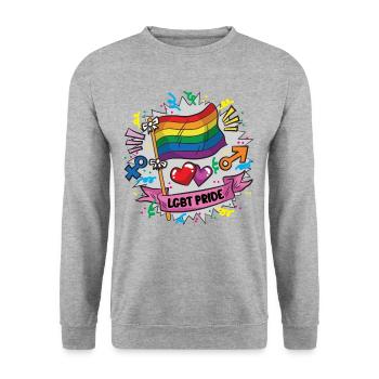 Drapeau arc-en-ciel LGBT PRIDE fier coloré coloré - Sweat-shirt Unisexe - gris chiné - Devant - Alina (178cm) & Michal (187cm)