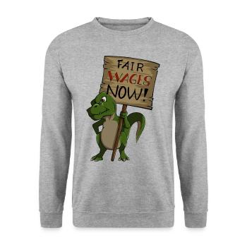 Fair Wages Salary Strike Dino Union - Unisex Sweatshirt - salt & pepper - Front - Alina (178cm) & Michal (187cm)