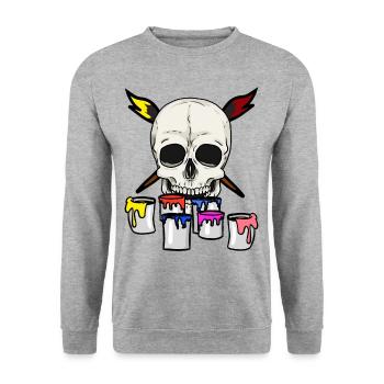 Skull Artist Painter Professions Job Brush - Unisex Sweatshirt - salt & pepper - Front - Alina (178cm) & Michal (187cm)