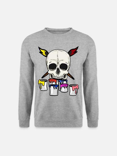 Totenkopf Künstler Maler Berufe Job Pinsel - Unisex Pullover - Weißgrau meliert