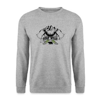 wild frei Wald Einsiedler natur Holzfäller axt - Unisex Pullover - Weißgrau meliert - Vorne - Alina (178cm) & Michal (187cm)