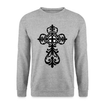 Kreuz Jesus Kirche Gott Vatikan Papst - Unisex Pullover - Weißgrau meliert - Vorne - Alina (178cm) & Michal (187cm)