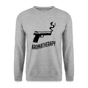 Aromatherapie Waffenbesitzer Humor - Unisex Pullover - Weißgrau meliert - Vorne - Alina (178cm) & Michal (187cm)