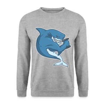 Musculation requin fitness haltère drôle - Sweat-shirt Unisexe - gris chiné - Devant - Alina (178cm) & Michal (187cm)