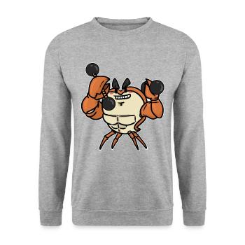 Bodybuilding Krabbe fitness Hantel witzig - Unisex Pullover - Weißgrau meliert - Vorne - Alina (178cm) & Michal (187cm)