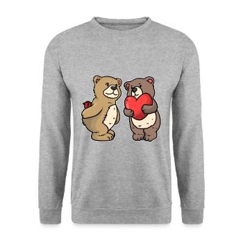 Ours mignon amour coeur rose saint valentin - Sweat-shirt Unisexe - gris chiné - Devant - Alina (178cm) & Michal (187cm)