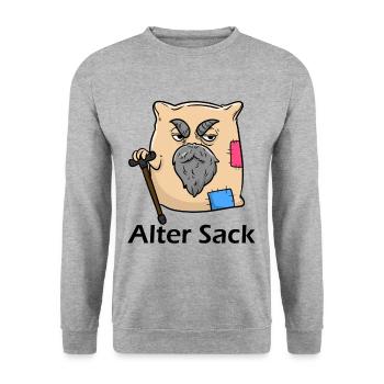 Alter Sack Ironisch Sarkasmus witzig - Unisex Pullover - Weißgrau meliert - Vorne - Alina (178cm) & Michal (187cm)