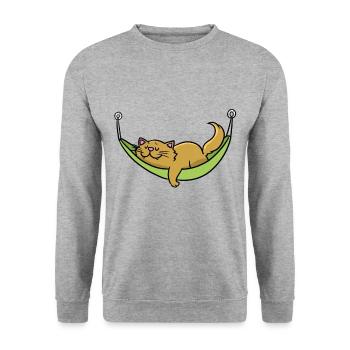 Cat Sleeps Hammock Vacation Beach - Unisex Sweatshirt - salt & pepper - Front - Alina (178cm) & Michal (187cm)