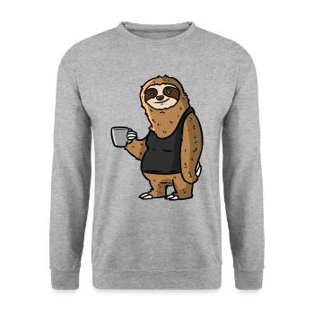 Faultier kaffee Morgenkater Party - Unisex Pullover - Weißgrau meliert - Vorne - Alina (178cm) & Michal (187cm)
