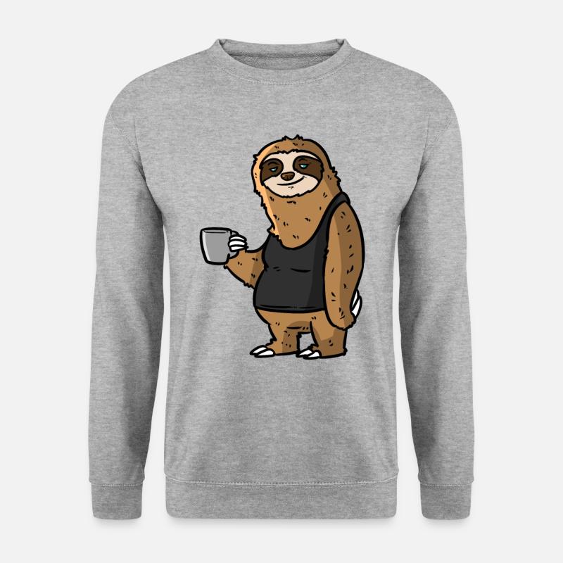 Faultier kaffee Morgenkater Party - Unisex Pullover - Weißgrau meliert
