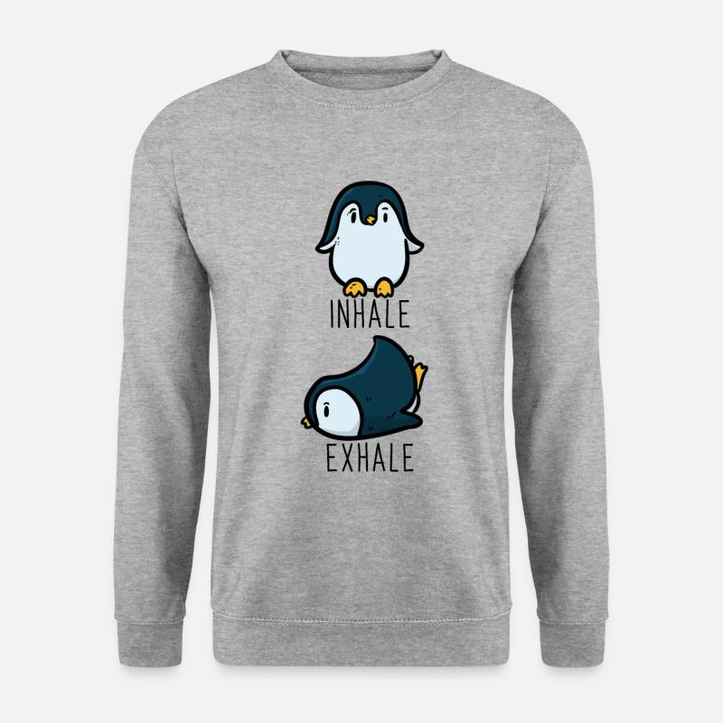 Pinguin witzig einatmen ausatmen - Unisex Pullover - Weißgrau meliert