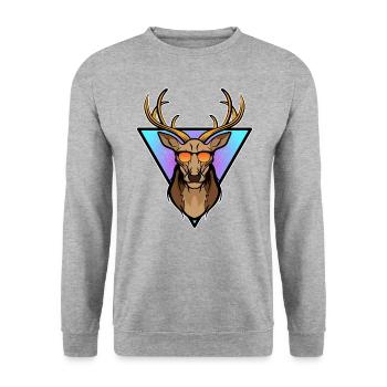 Lustiger Hirsch Deer mit Geweih & Sonnebrille - Unisex Pullover - Weißgrau meliert - Vorne - Alina (178cm) & Michal (187cm)