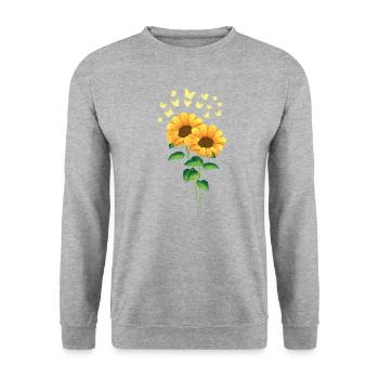 Tournesols avec soleil d'été de papillons - Sweat-shirt Unisexe - gris chiné - Devant - Alina (178cm) & Michal (187cm)