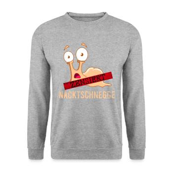 Nacktschnecke Sauna Wellness Schnecke zensiert - Unisex Pullover - Weißgrau meliert - Vorne - Alina (178cm) & Michal (187cm)
