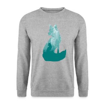 Silhouette de renard dans le chasseur de silhouette de forêt - Sweat-shirt Unisexe - gris chiné - Devant - Alina (178cm) & Michal (187cm)