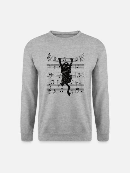 Gato con notas musicales músico de clave de sol - Sudadera unisex - jaspeado blanco gris