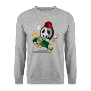 Peace Skate Skateboard Peacezeichen Longboard - Unisex Pullover - Weißgrau meliert - Vorne - Alina (178cm) & Michal (187cm)
