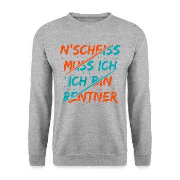 N Scheiss muss ich ich bin Renter Lustiger Spruch - Unisex Pullover - Weißgrau meliert - Vorne - Alina (178cm) & Michal (187cm)