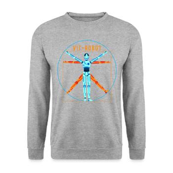 Vitruvianischer Roboter Mann Vit-Robot Logo Kreis - Unisex Pullover - Weißgrau meliert - Vorne - Alina (178cm) & Michal (187cm)